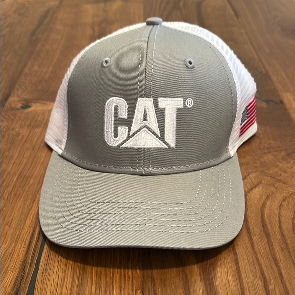 Gray and White Trucker Hat with Mesh Panels